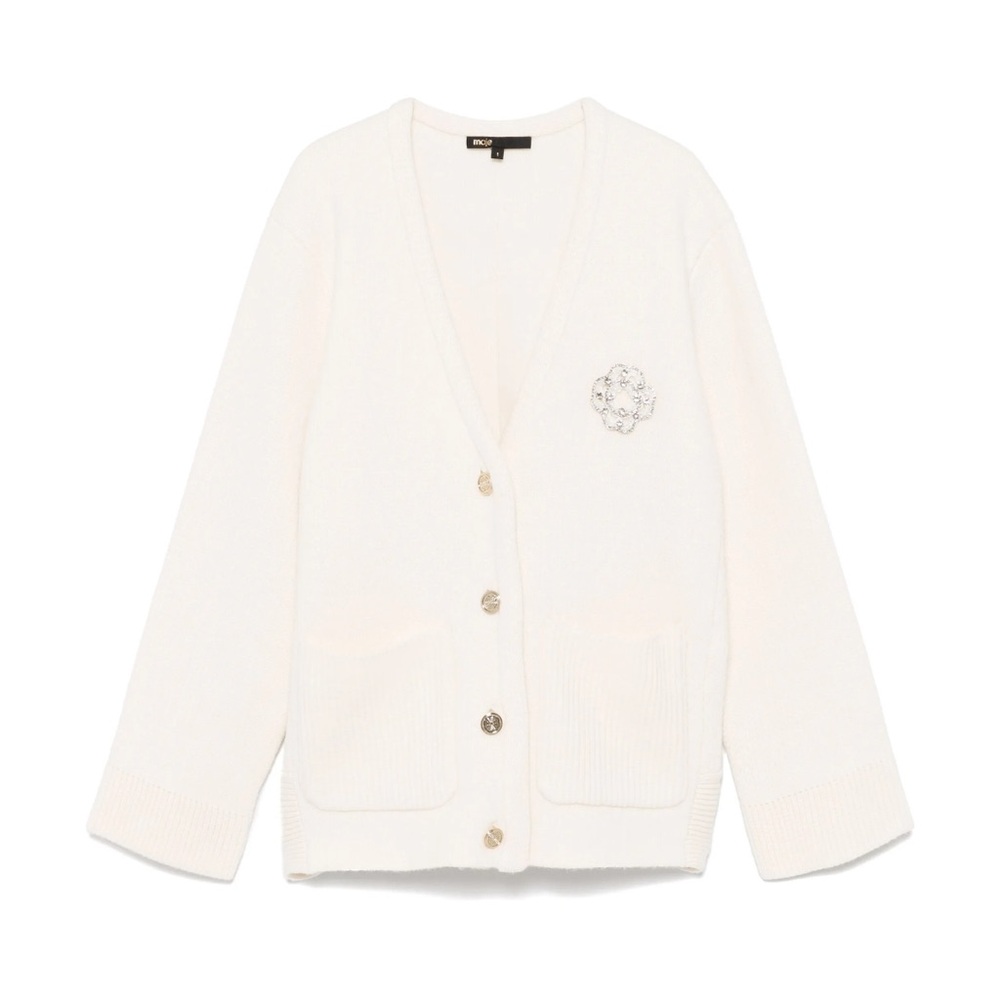 Maje White Cardigan with Embellished Detail